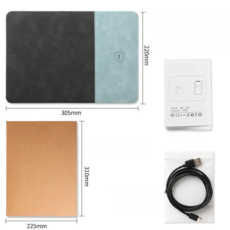 15W Fast Wireless Charging Mouse Pad, Small PU Leather Non-Slip Desk Mat with for Office
