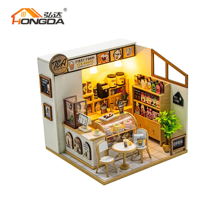 Hongda M2505 First Foam Tea House Dollhouse Kit Miniature Diy Doll House Wooden Dollhouse