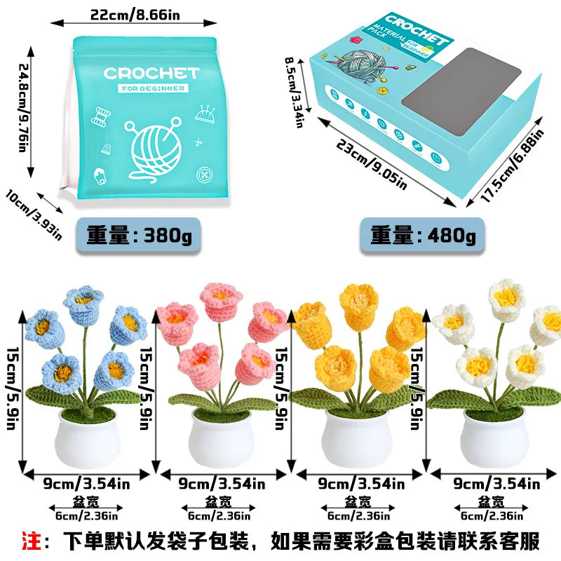 Handmade DIY Crochet Kit for Beginners Cross Yarn Knitting Wool Material Potted Flowers