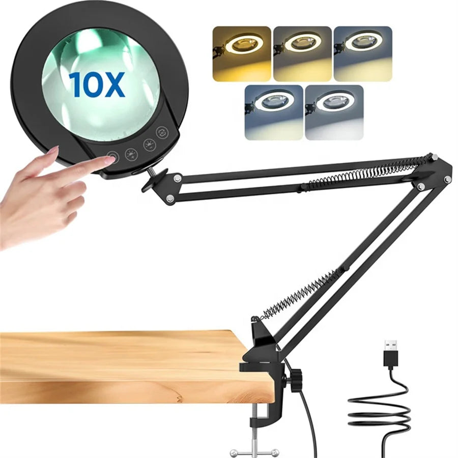 5 Color Modes Stepless Dimmable LED Nail Desk Lamp Touch Control Long Arm Working Desk