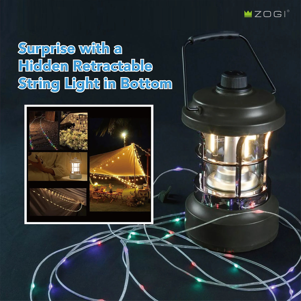 Multi-Function Waterproof Rechargeable Retractable String LED Retro Lantern Lamp Camp