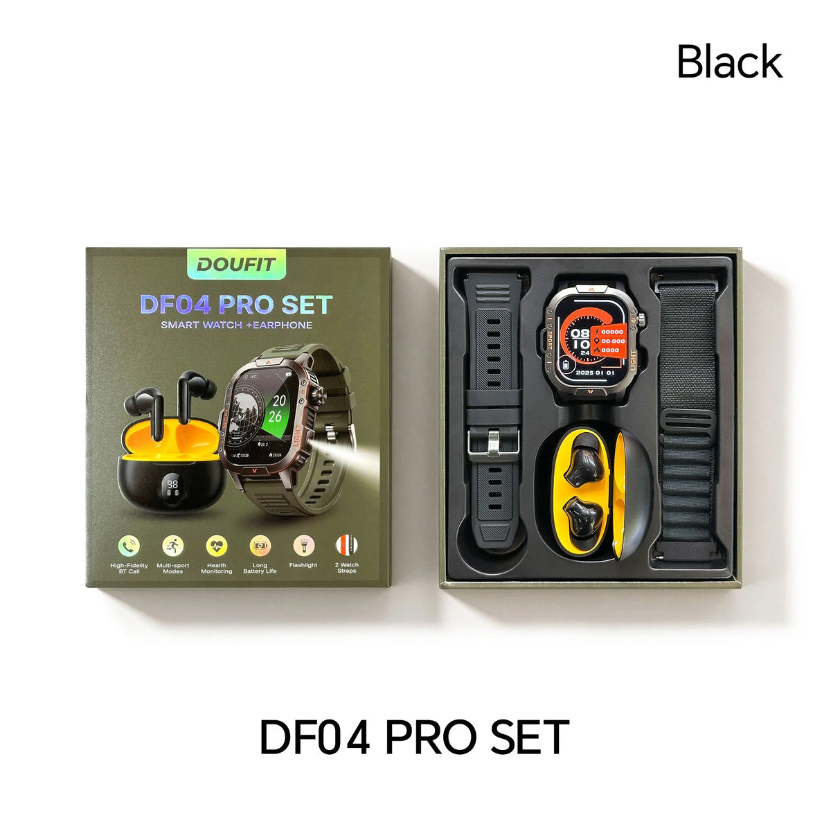 DF04 PRO Smart Watch Rugged SET Reloj Inteligente Dual Straps Outdoor Sport Flashlight