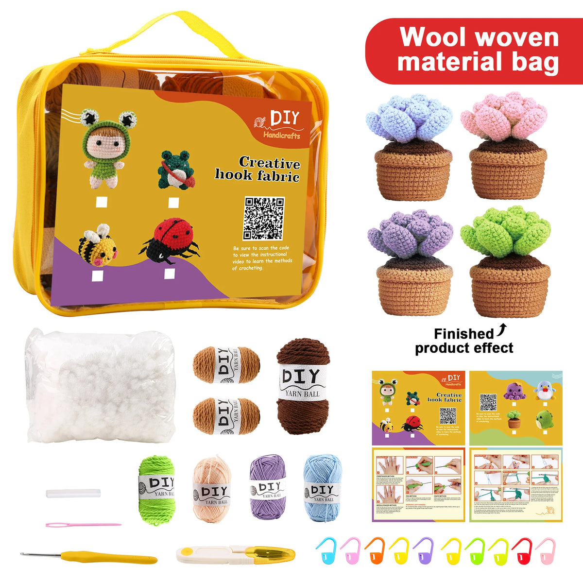 Animal Crochet Kit for Beginners DIY Amigurumi Starter Kit with Yarn Hook