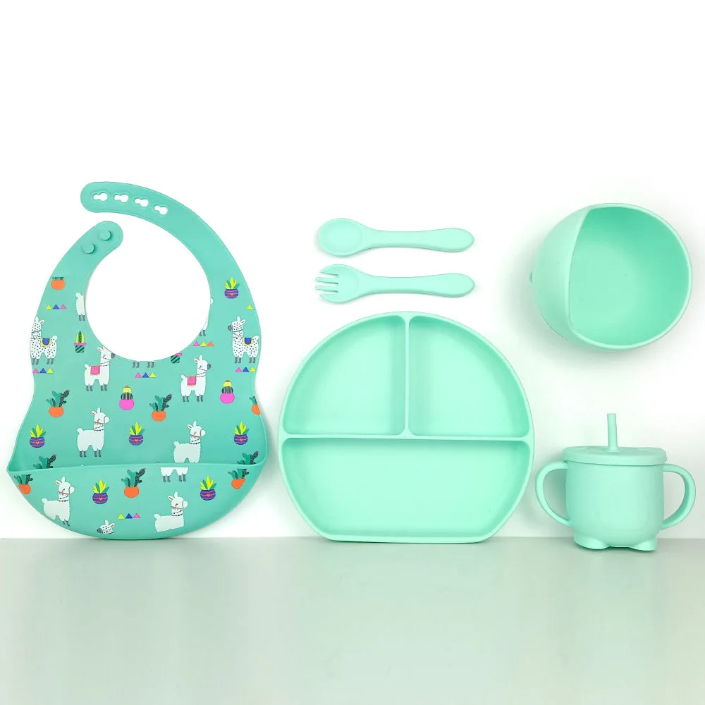 8pc Bebe Silicone Feeding Set Toddler Weaning Set Suction Bottom Infant Dining Tableware