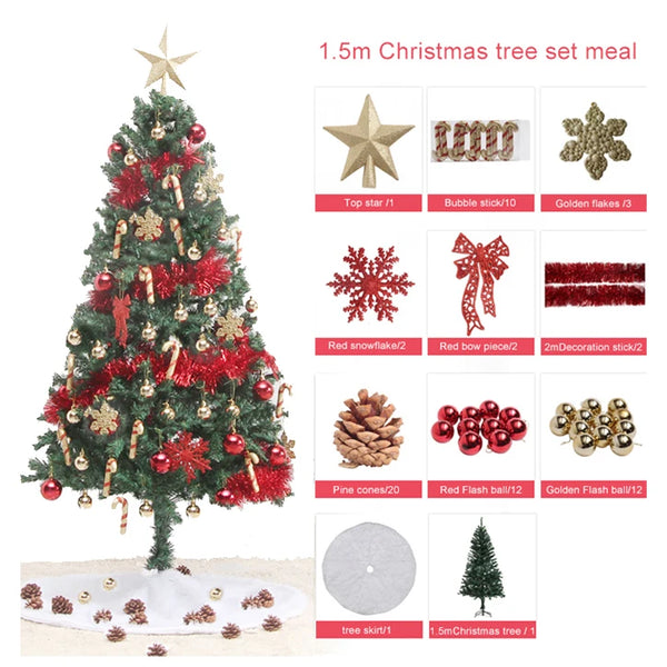 New Christmas Decorations Set PVC Tree with Top Star/Flake/Balls/Tinsel/Tree Skirt