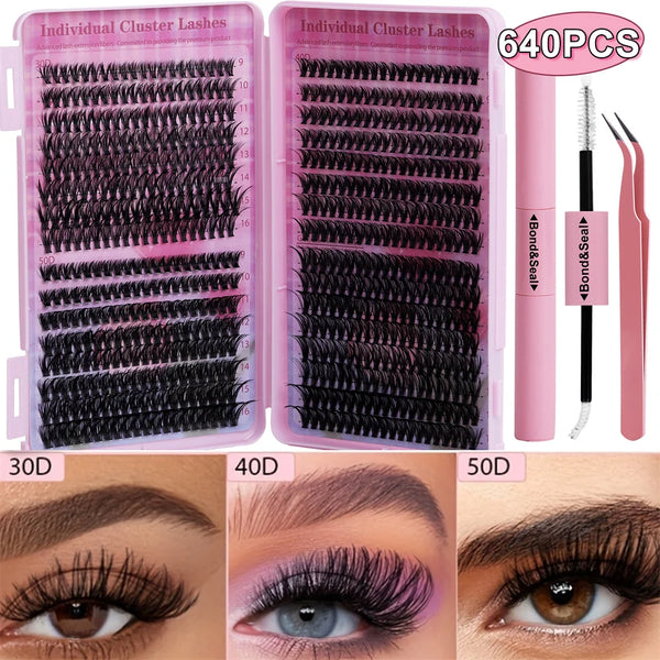 Cluster Lashes Individual Eyelashes DIY Segment Lashes Cluster Kit With Bond and Seal