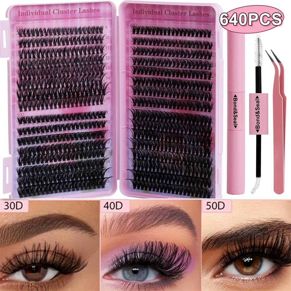 Cluster Lashes Individual Eyelashes DIY Segment Lashes Cluster Kit With Bond and Seal