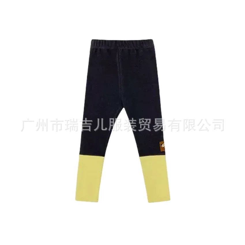 Stock Childrens Cotton Fleece-Lined Thickened DERON Base Leggings; Autumn/Winter Kids