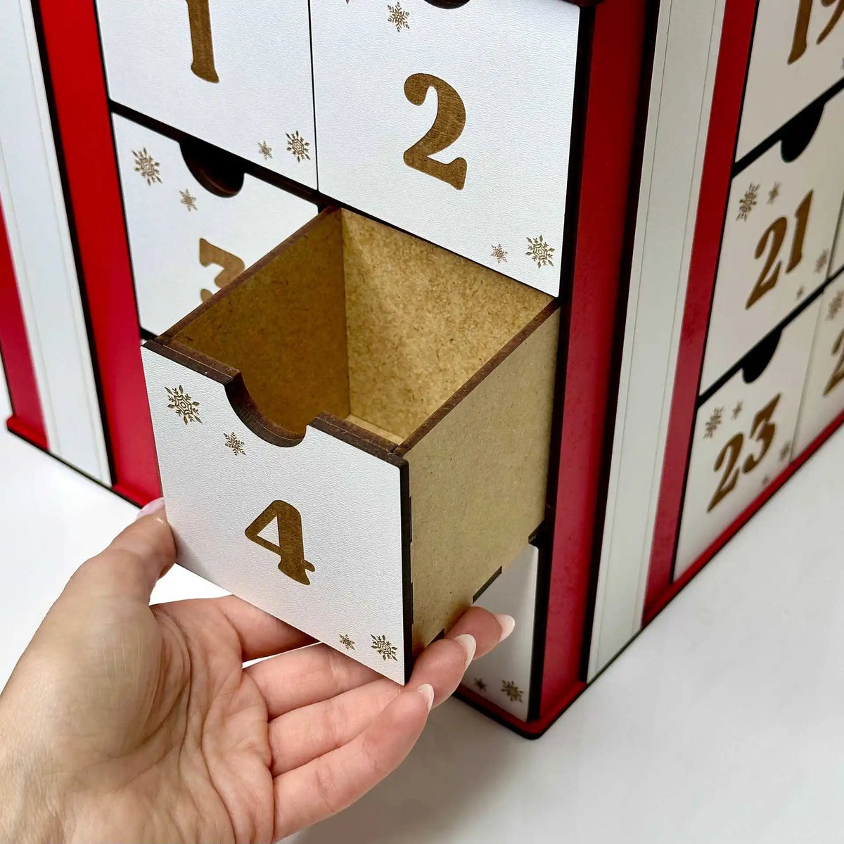 Christmas Advent Calendar Wooden Gift Decoration with Drawer for Countdown Gift