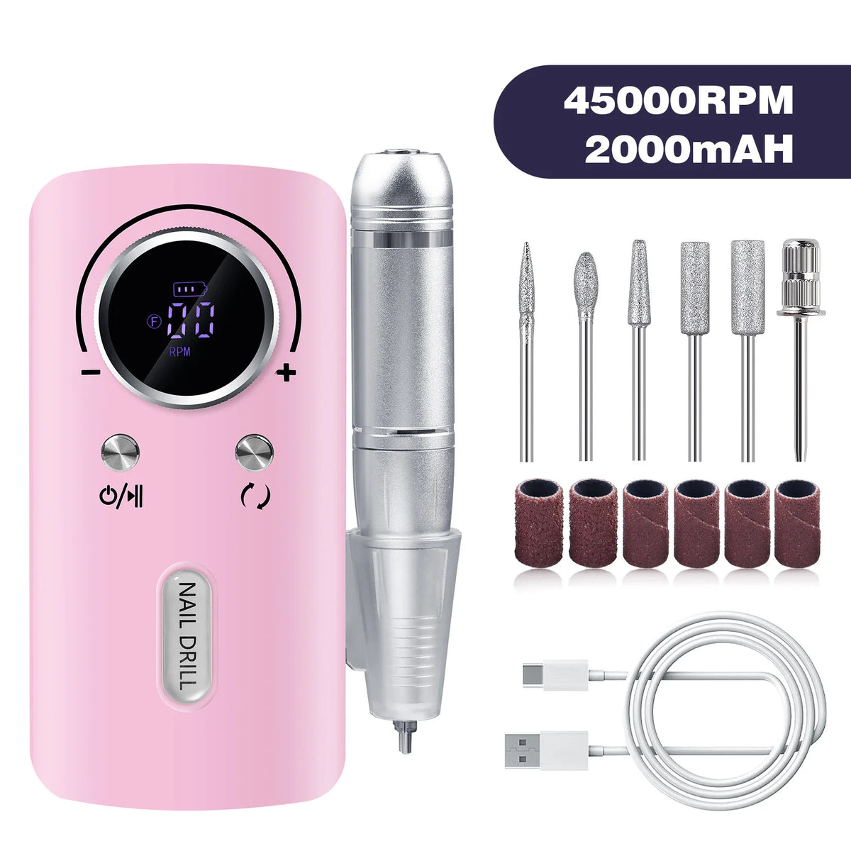 Rechargeable Portable Electric Nail Drill Machine 45000RPM Professional Nail Polisher