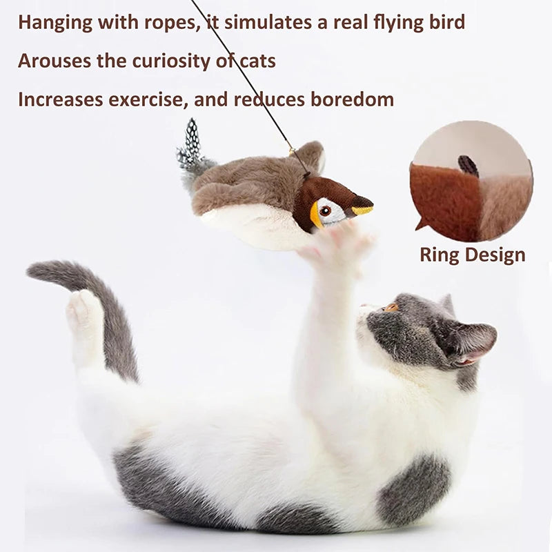 USB Rechargeable Interactive Cat Toy Simulated Chirping Bird Automatic Flapping Wings