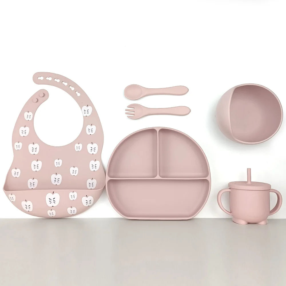 8pc Bebe Silicone Feeding Set Toddler Weaning Set Suction Bottom Infant Dining Tableware