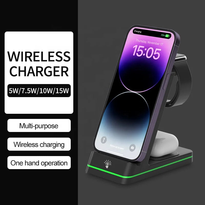 3 in 1 Wireless Charger Station Multi-Function 10W 15W Wireless Charger for Phone 13 14