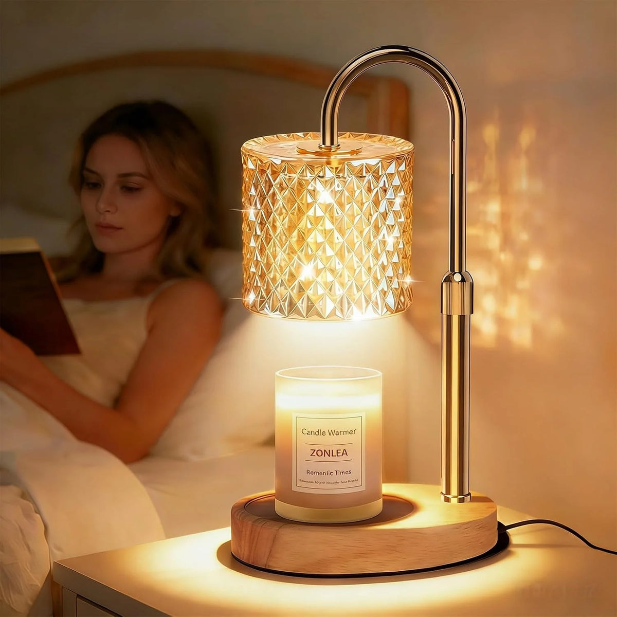 Adjustable Glass Candle Warmer Lamp Aromatherapy Table Light with Timer Dimmer for Home