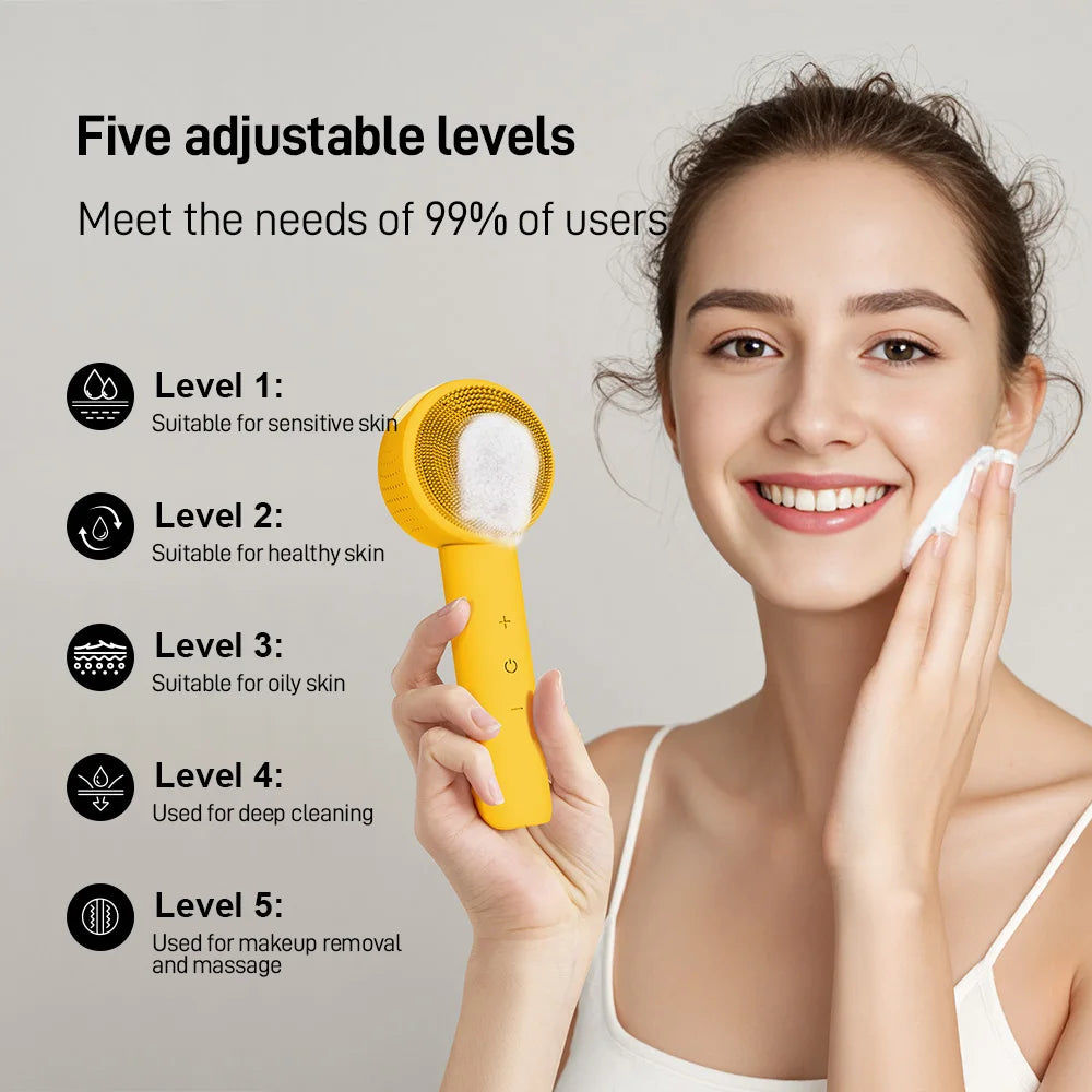 Heated Electric Soft Silicone Facial Cleansing Brush Handheld Double Side Face Scrubber