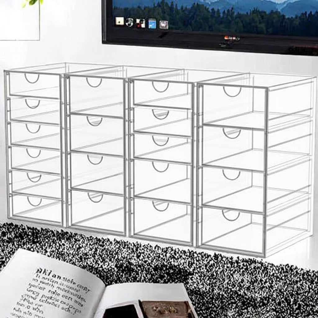 Elegant Acrylic Makeup Organizer 19 Drawers 4 Pack Clear Storage for Bathroom Vanity