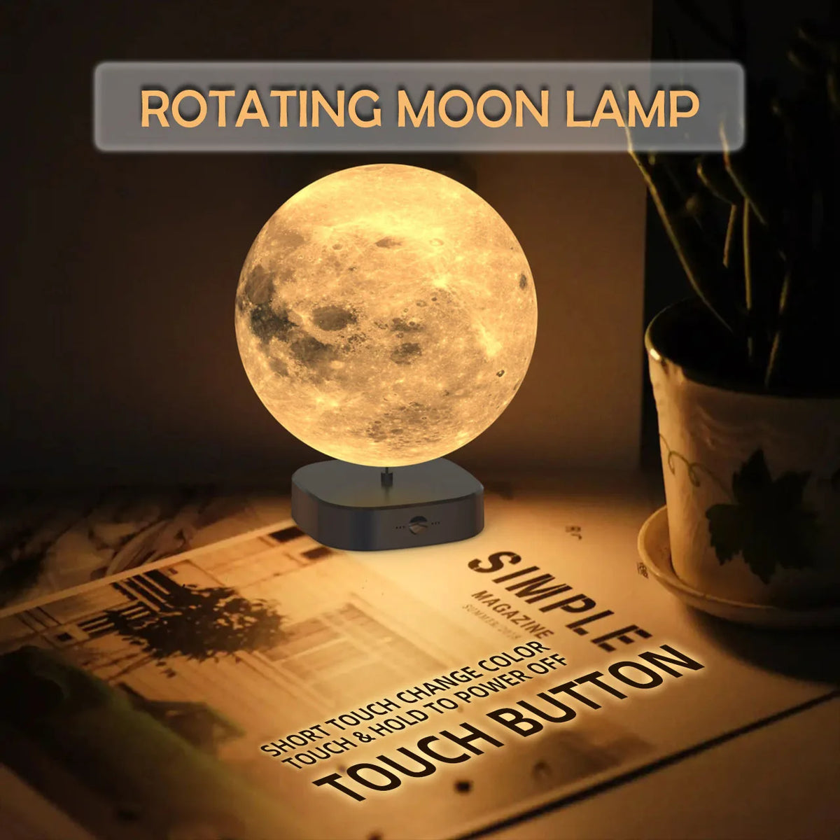 Creative 3D Floating Rotating Moon Lamp USB Rechargeable LED Warm Light Romantic Bedroom
