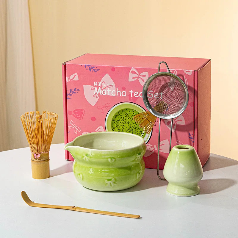 Chinese New Eco-Friendly Pink Whisk Mixing Kits Matcha Gift Set 5pcs Set Matcha Tea Set