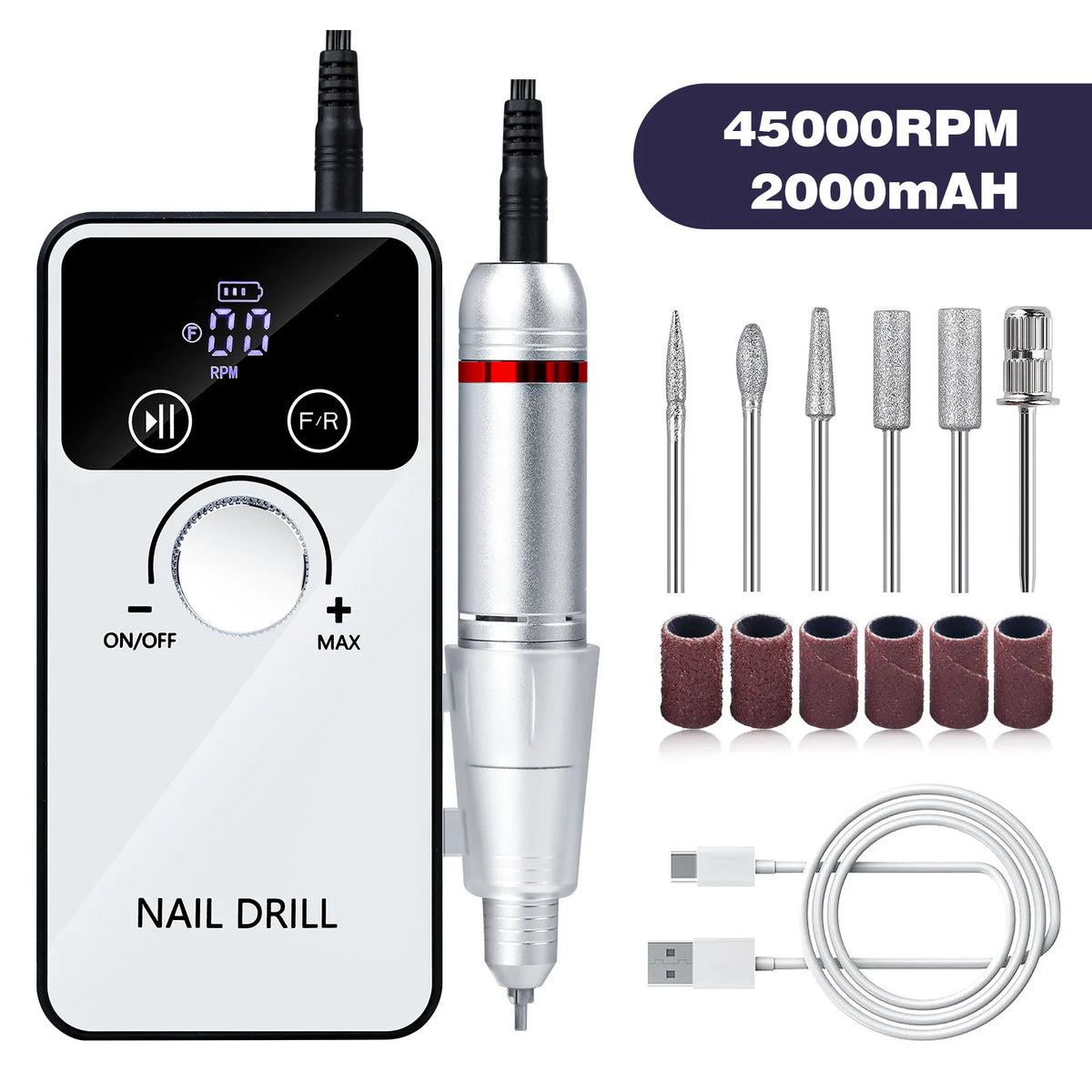 Rechargeable Portable Electric Nail Drill Machine 45000RPM Professional Nail Polisher