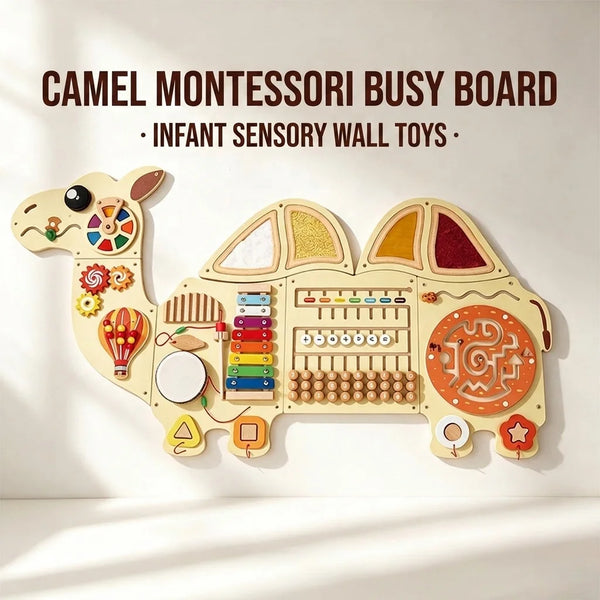Montessori Wooden Camel Busy Board Wall Mounted Infant Sensory Panel Musical Activity