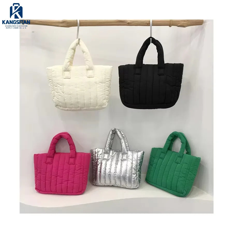Simplicity Puffer Tote Bag Multiple Color Vertical Striped Quilted Puffer Handbag