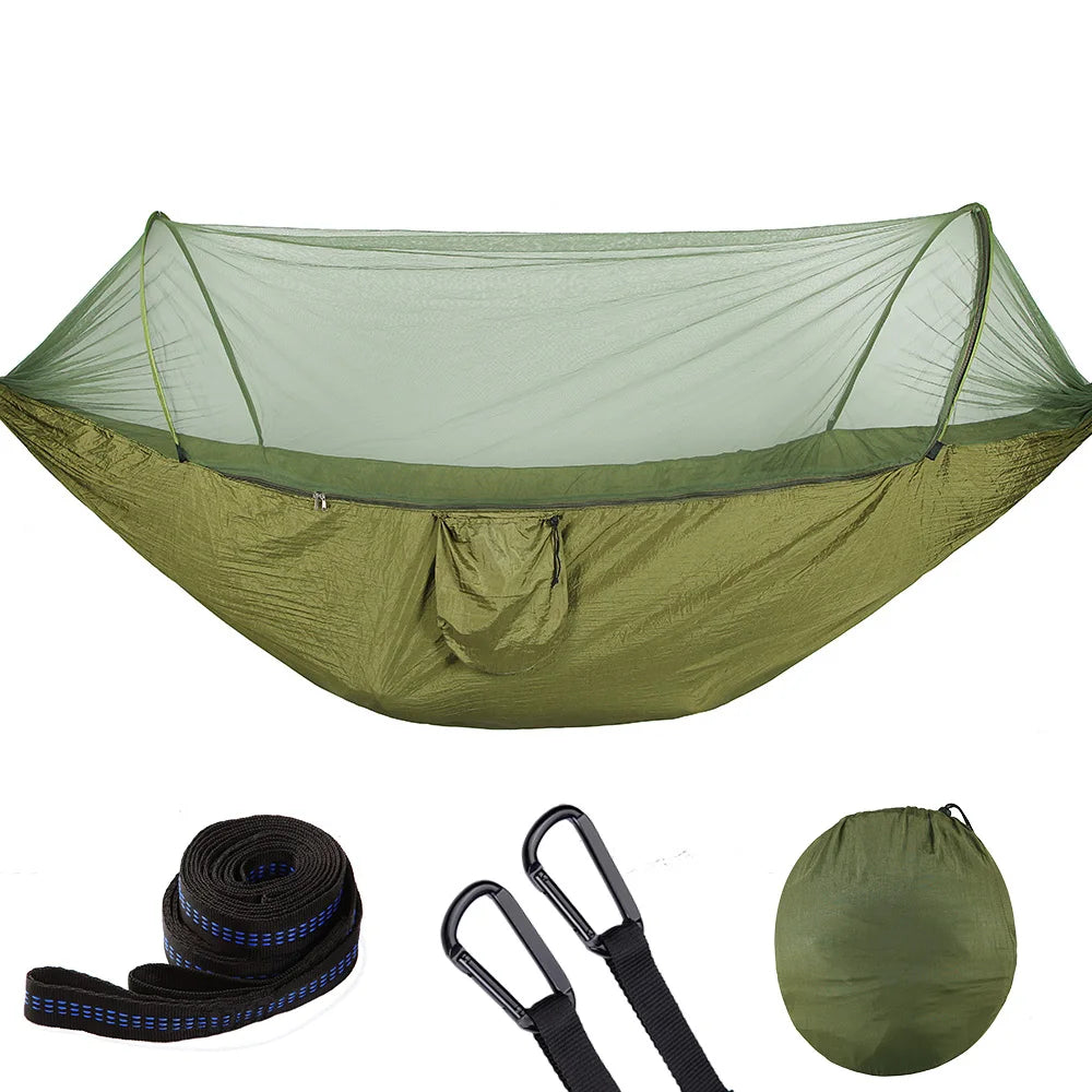 Lightweight Parachute Single Color Hammock with Mosquito Net for 1-2 Person All Seasons