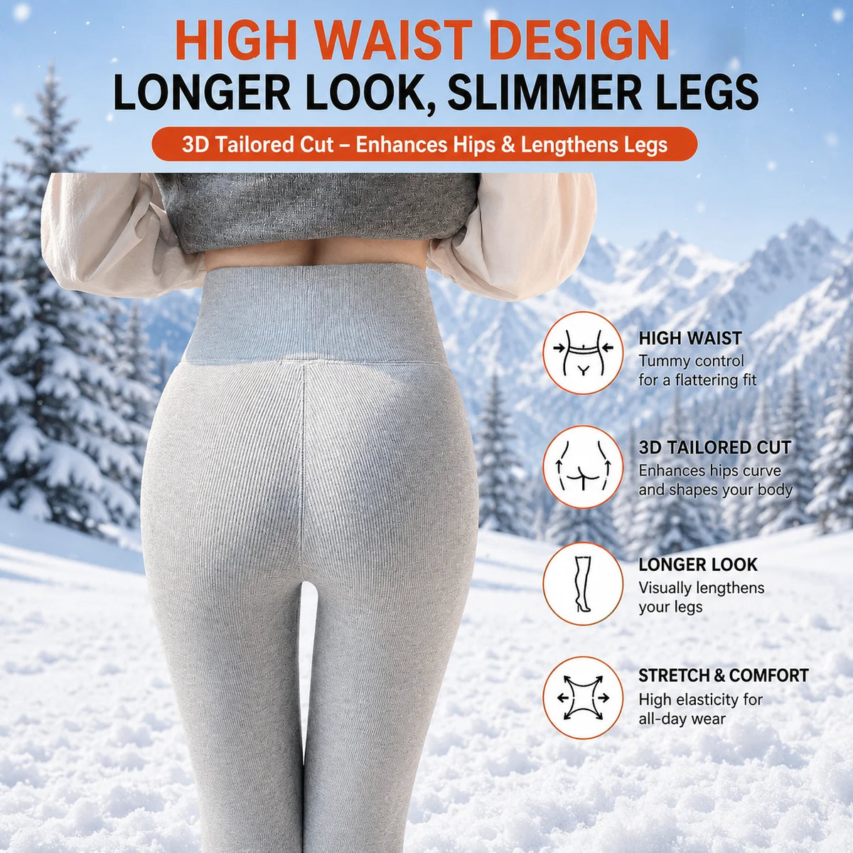 Womens Light Gray Fleece Leggings Purple Sherpa Lined High Waist Thick Winter Thermal
