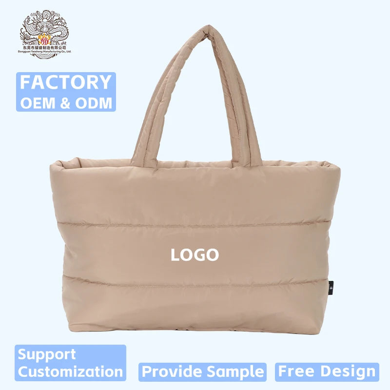 Large Carryall Puffy Shoulder Bag White Lightweight Oversize Custom Quilted Puffer Travel