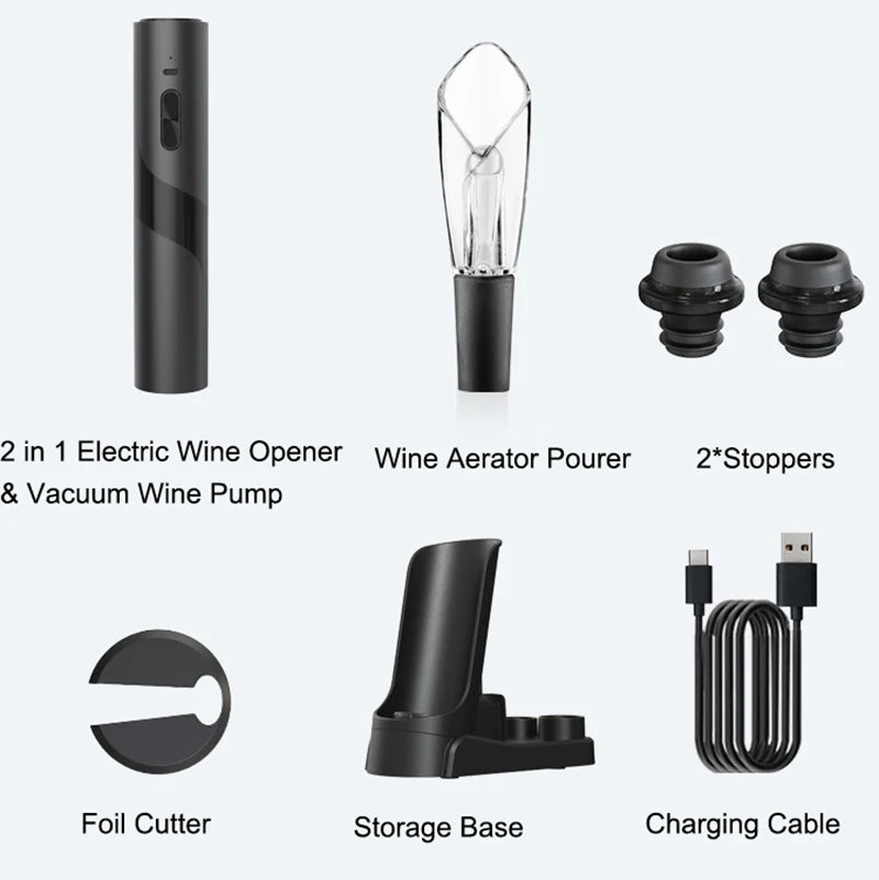 Rechargeable Electric Wine Opener + Vacuum Wine Pump 2 in 1 Design Luxury Wine Gift Kit