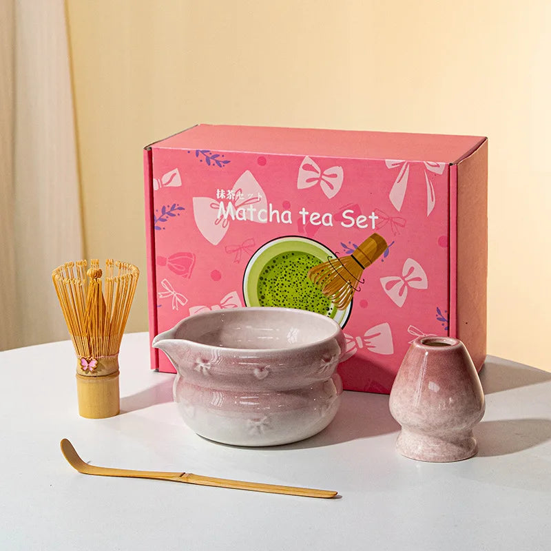 Chinese New Eco-Friendly Pink Whisk Mixing Kits Matcha Gift Set 5pcs Set Matcha Tea Set
