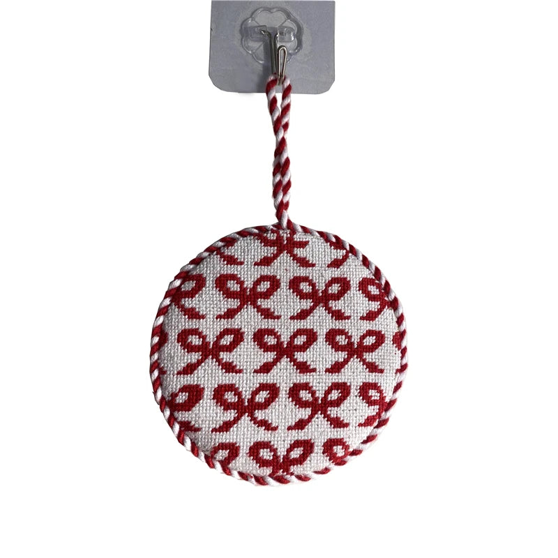 Custom Christmas Red Bows Needlepoint Ornament for Christmas Tree