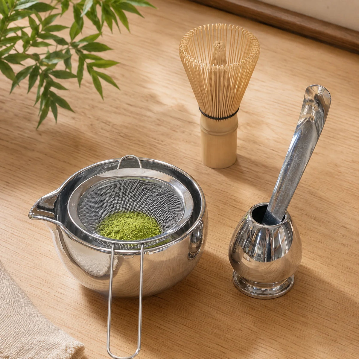 Silver Ceramic Matcha Bowl With Spout 4/5/6 Pcs Matcha Kit With Sifter Matcha Whisk