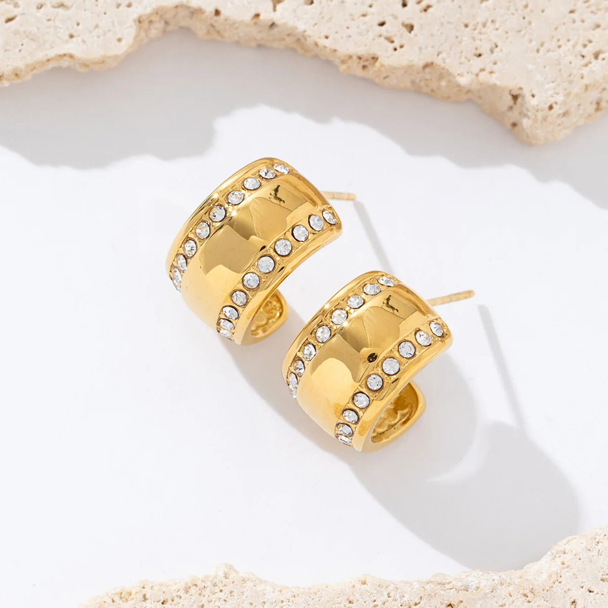 Custom Fashion Jewelry Designer Stainless Steel Earrings Female Diamond 18K Gold Plated