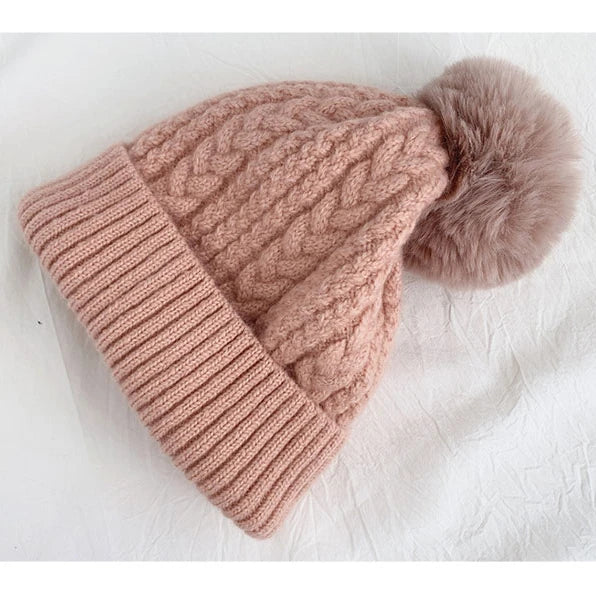 Villus Custom Embroidery Woven Label Cute Pure Color Winter Knitted Hats Winter Beanies