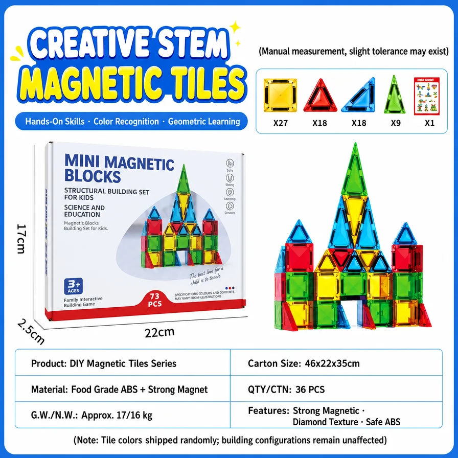 Magnetic Tiles Building Blocks for Kids STEM Educational Construction Crystal Diamond