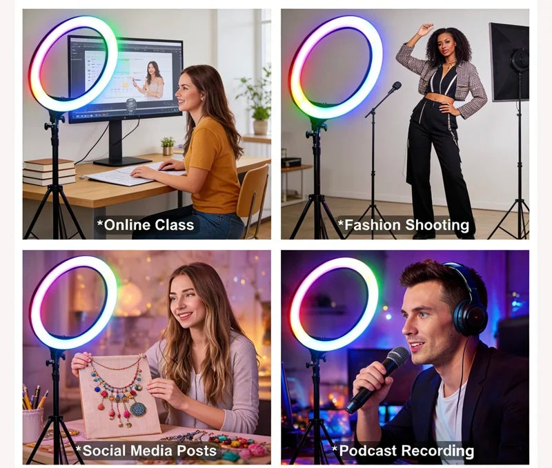 Qiniu 22 Inch Ring Light Kit 70W Universal Voltage Adjustable Color Temp Remote/Knob