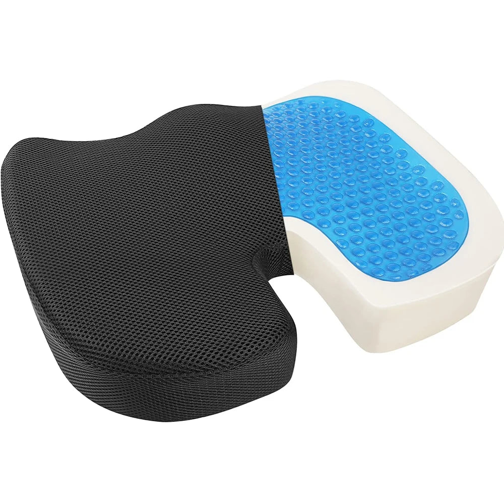 Cooling Gel Memory Foam Seat Cushion with Coccyx Cut-Out, 46 x 37 x 7.5 cm