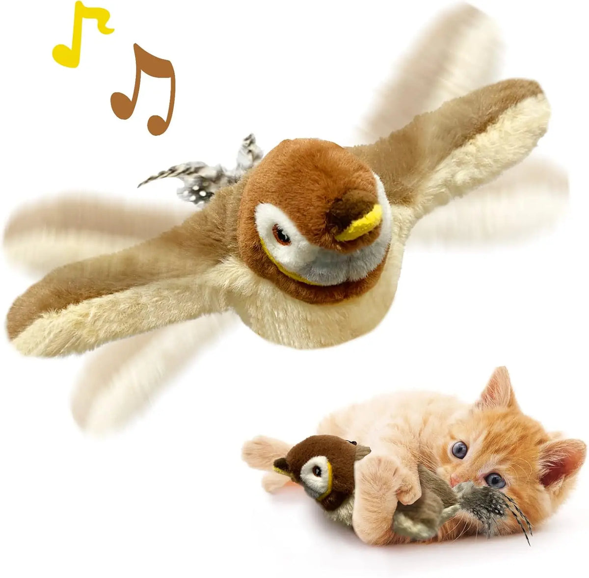 Flapping Wings Sparrow Chirping Bird Interactive Catnip Toy Touch Activated Rechargeable