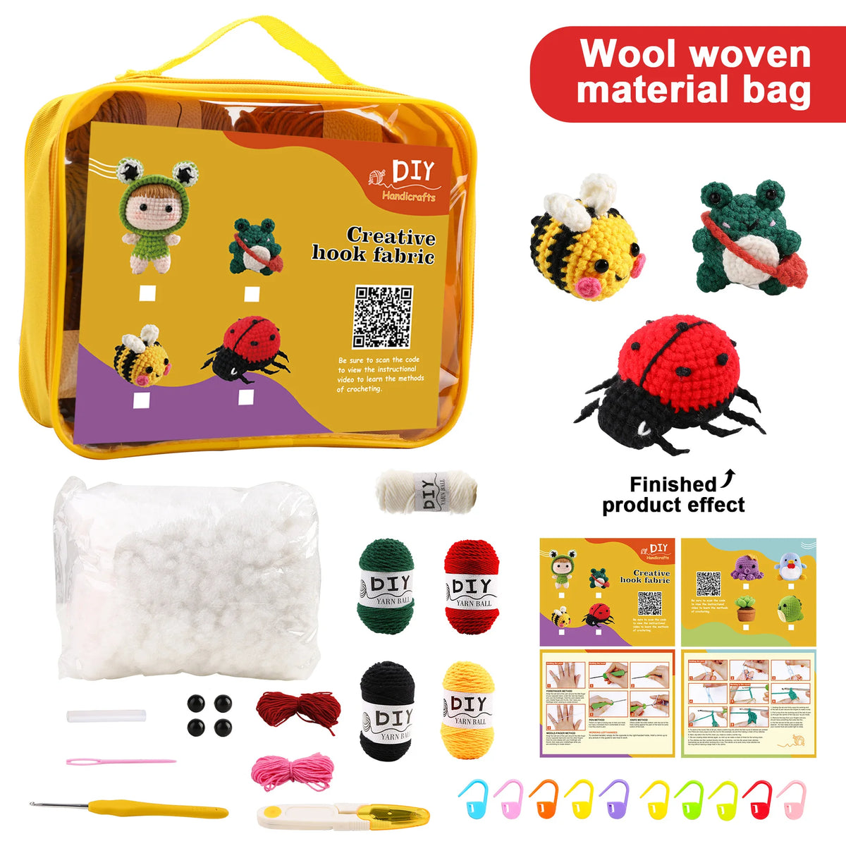 Animal Crochet Kit for Beginners DIY Amigurumi Starter Kit with Yarn Hook