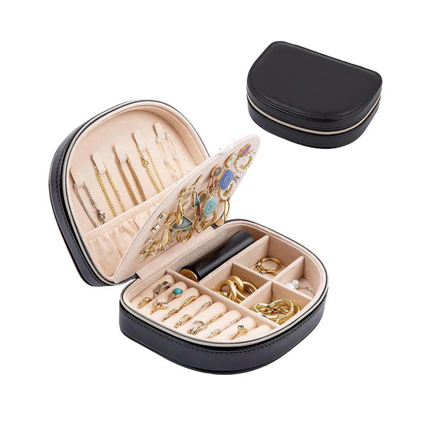 X133 Portable Travel Jewelry Box-Small 2-Layer Oval Jewelry Organizer with Zipper