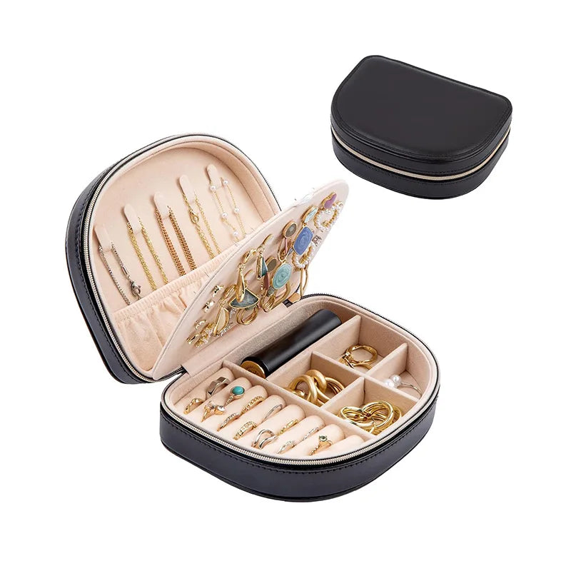 X133 Portable Travel Jewelry Box-Small 2-Layer Oval Jewelry Organizer with Zipper
