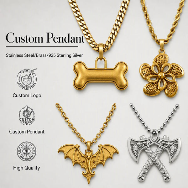 Custom Stainless Steel Pendant Necklace 18K Gold Plated Waterproof Non Tarnish