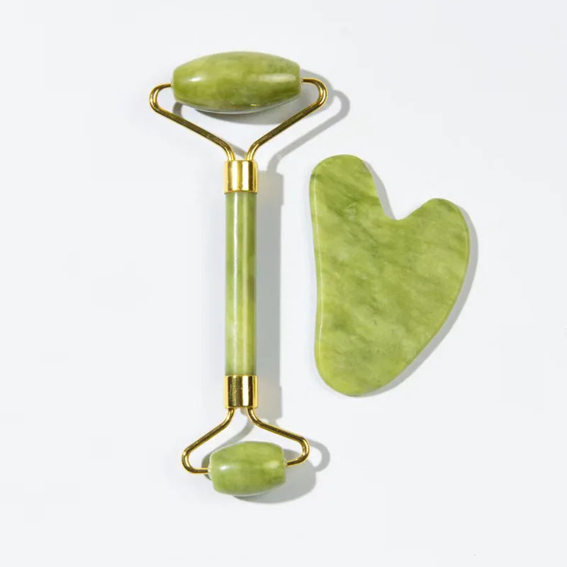 Jade Roller and Gua Sha Set Jade Facial Roller Massager Green Wind Jade Manual