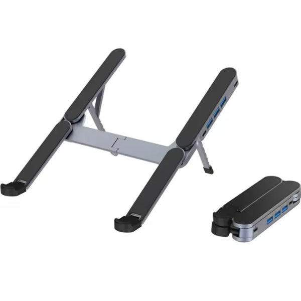 Aluminum Alloy USB C Hub 2-in-1 Foldable Laptop Stand Adjustable Holder Multi Port