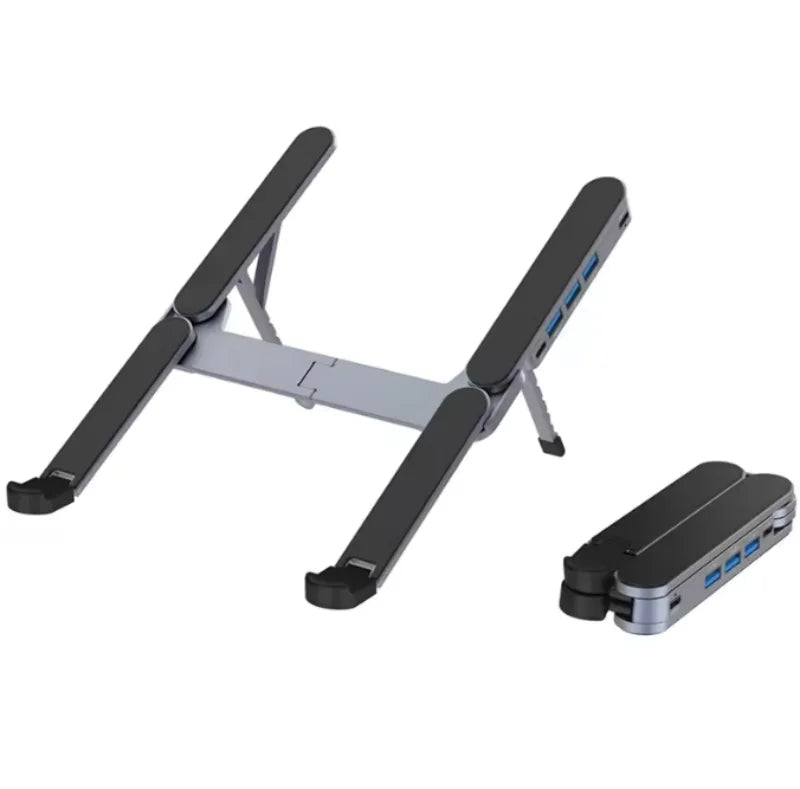 Aluminum Alloy USB C Hub 2-in-1 Foldable Laptop Stand Adjustable Holder Multi Port