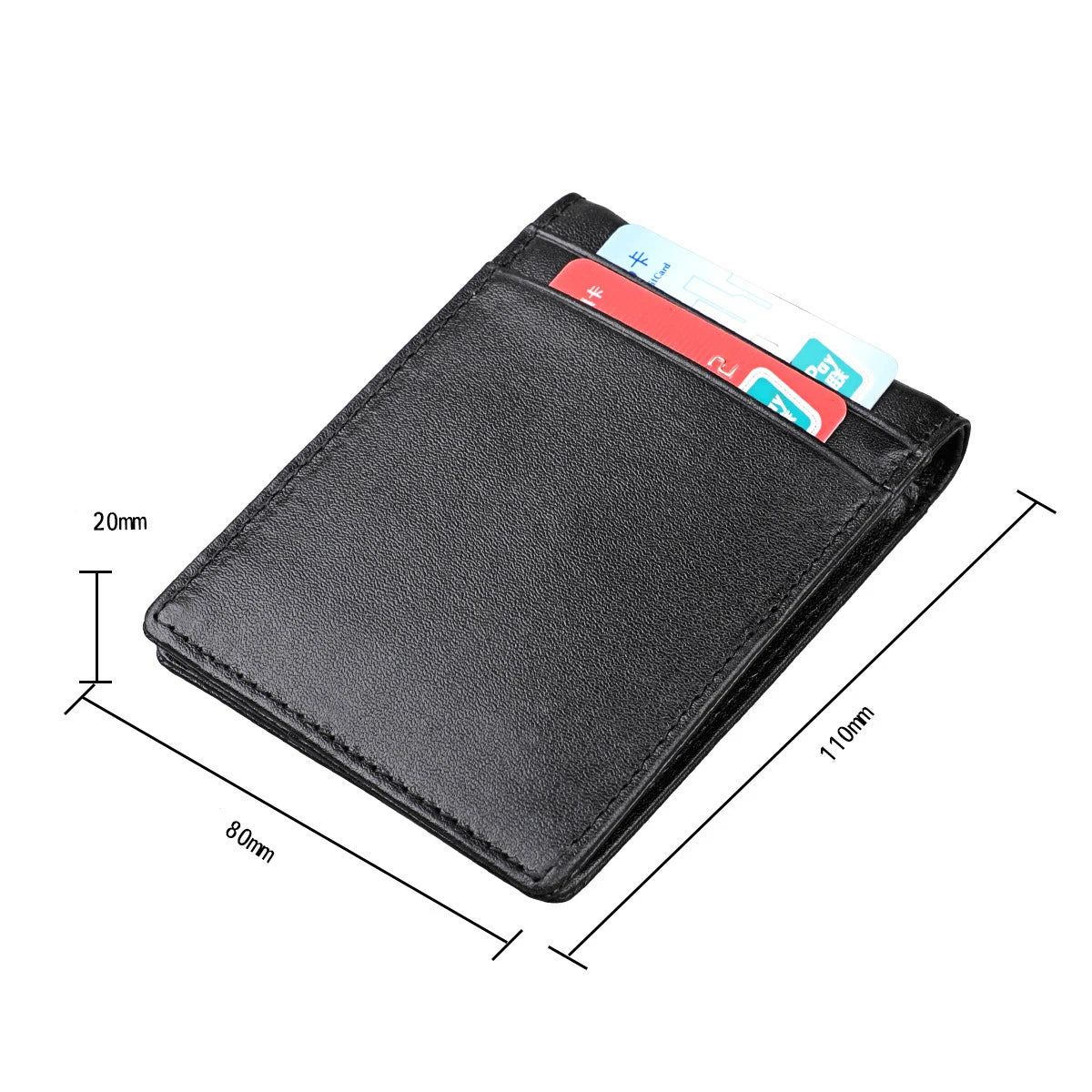 Men'S RFID Blocking Black Genuine Cowhide Leather Slim Wallet Vintage Retro ID Photo Card