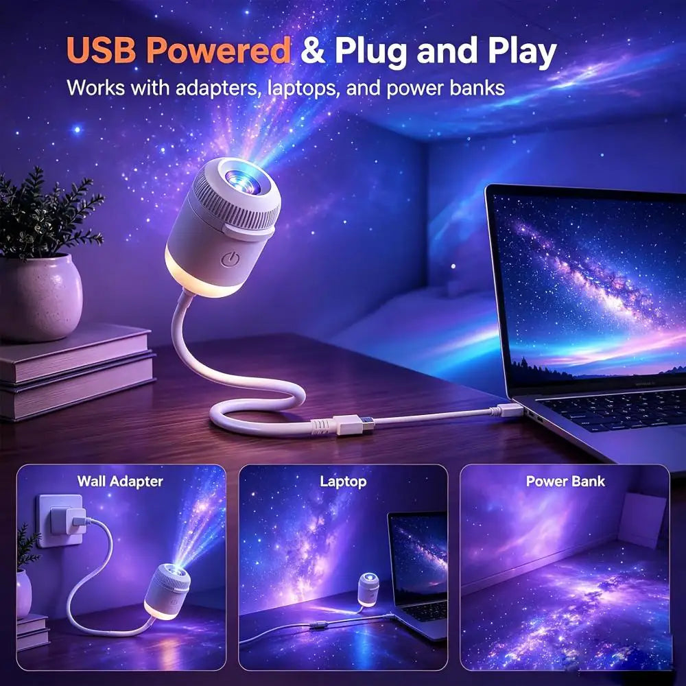 6 Projection Films Galaxy Star Projector Night Light ABS Material USB Powered Adjustable