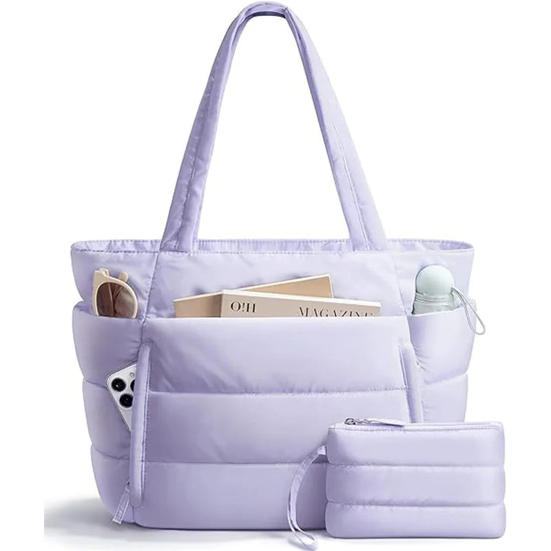Lightweight Puffy Work Handbag Teacher Nurse Quilted Shoulder Bag Puffer Tote Bag