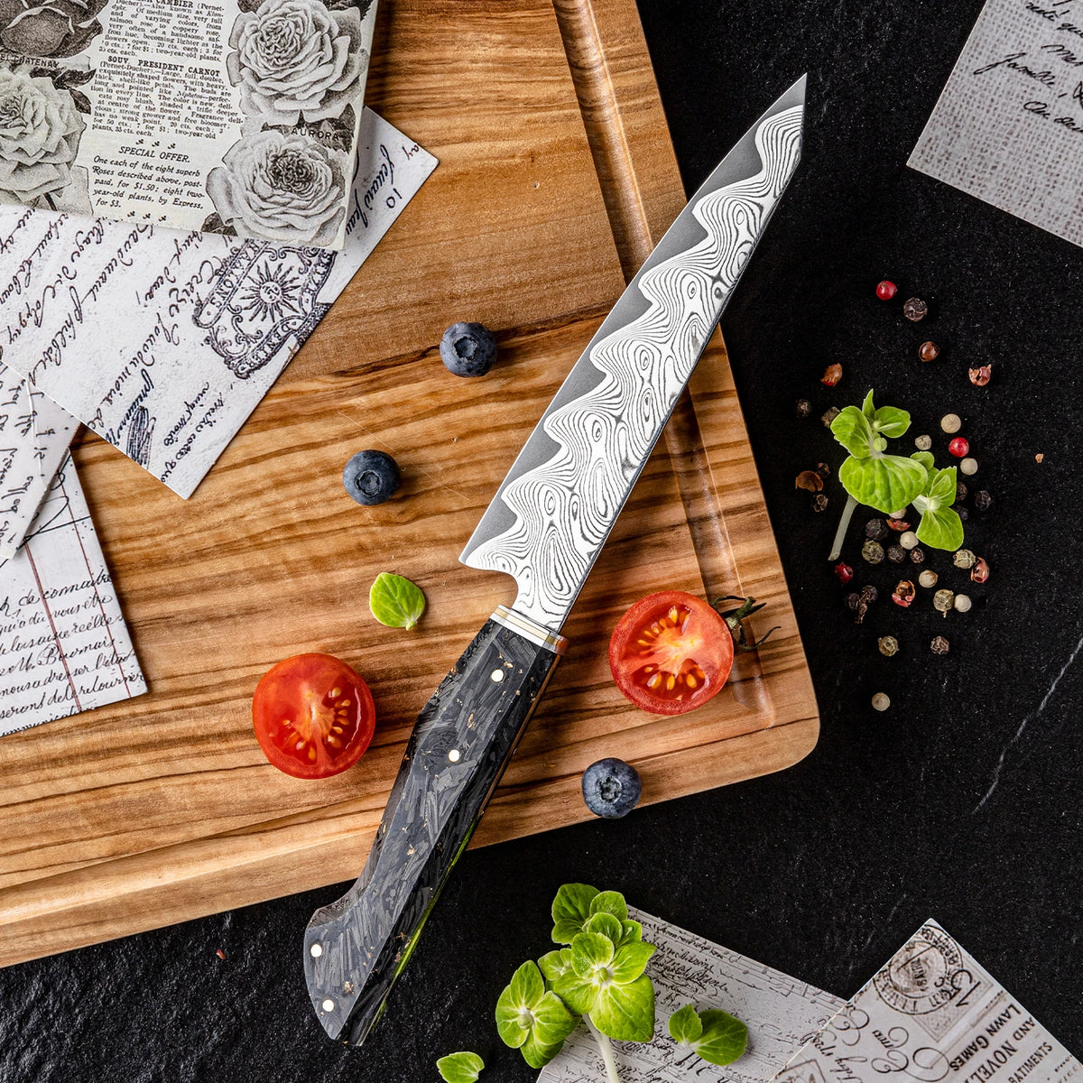 Modern 7 Pcs Damascus Steel Knife Sets Japanese High Carbon Kitchen Chef Kiritsuke