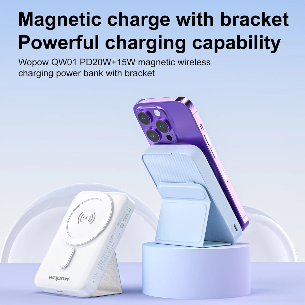 Magnetic Wireless Charging Power Bank with Bracket 10000mAh Battery Compatible for iPhone